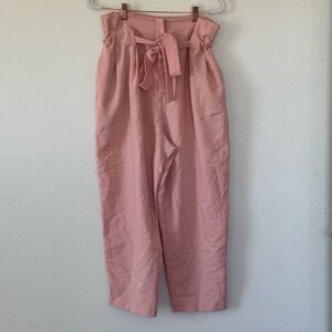 ASOS Pink Peach Balloon Pants Cropped Belted Paperbag High Rise Size 8